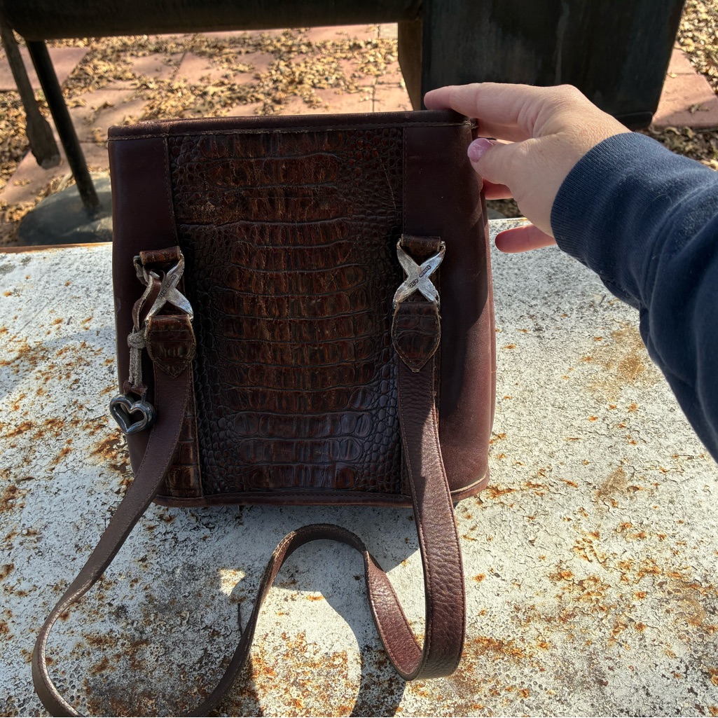 Brighton Womens Brown Leather Crocodile Pattern Handbag